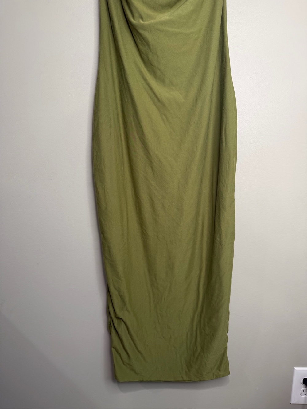 Club L London SALOME Olive Twisted Asymmetric Midi Dress US 10 - Picture 3 of 5
